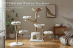 59" Modern Cat Tree Tower for Large Cats w/2 Flower Perches-Natural Solid Wood - Image 2