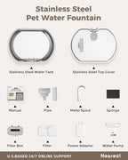 Cat Water Fountain Stainless Steel: 74oz/2.2L Cat Fountain - Image 7