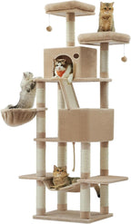 Feandrea Cat Tree, 81.1-Inch Large Cat Tower, 2 Perches, 2 Caves, Camel Brown by FeandreabySONGMICSHOME