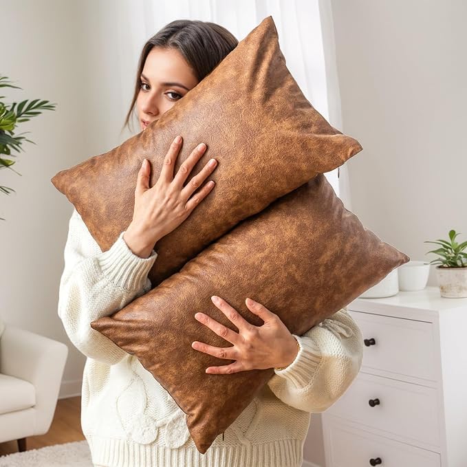 Cognac Pillow Covers 12x20 Inch Neutral Vintage Decorative by GEGELICA