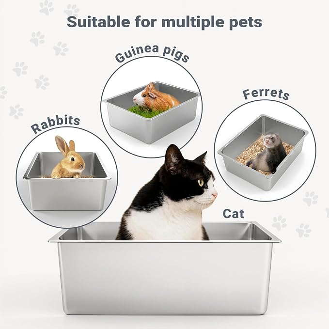 Kirecoo Stainless Steel Cat Litter Box XL- Metal High Sided Cat Pan, Large - Image 6