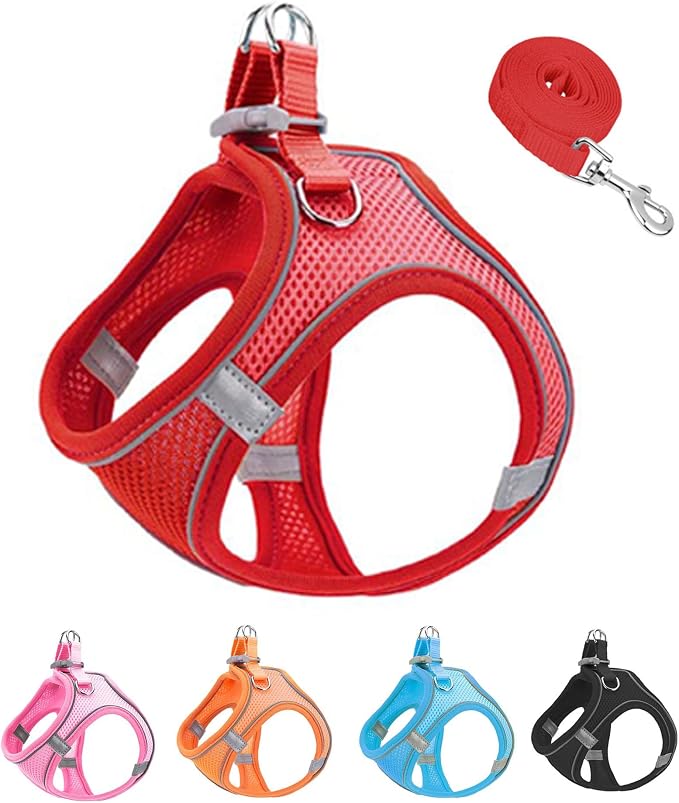 S Red Soft Mesh Dog Harness and Leash Set, No Escape Puppy Harnesses by Unknown
