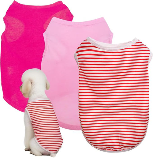3 Pcs Cat Shirts Solid Color Dog Clothes Summer Sleeveless Stripe Pet T Shirts by choyaxo