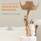 Cat Tree Tower with Two Real Branches, 44 INCH Wood Modern Cat Tower with - Image 3