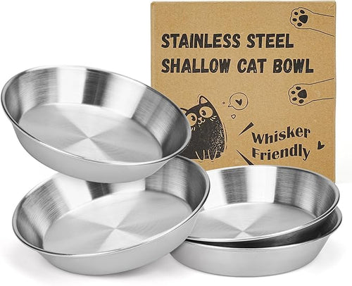 4-Pack Stainless Steel Cat Food Bowls, Shallow Whisker-Friendly Non-Slip by OriginalDesignbyPetLovers