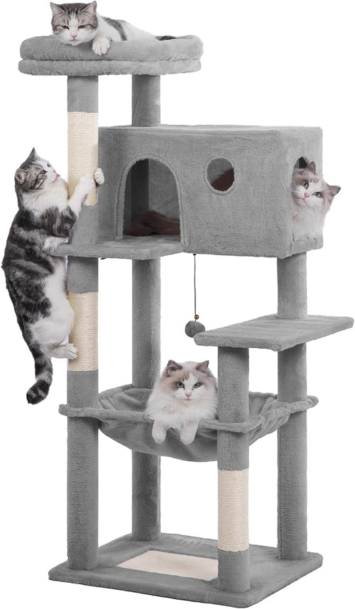 54" Cat Tree with Big Hammock 21x17” XL Cat Tower with Scratching Posts by Pawfessor