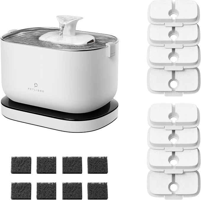 Cordless Pet Water Fountain Battery Operated + 8 Packs Replacement Filters by PETLIBRO