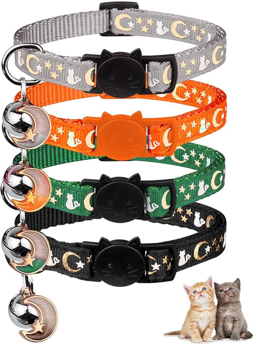4PCS Cat Collar with Bells, Breakaway Cat Collars, Moons Stars Cute Kitty by Baeuppit
