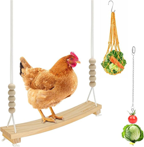 3PCS Chicken Toys for Coop Accessories, Chicken Swing, Vegetable Hanging Feeder by Qinfly