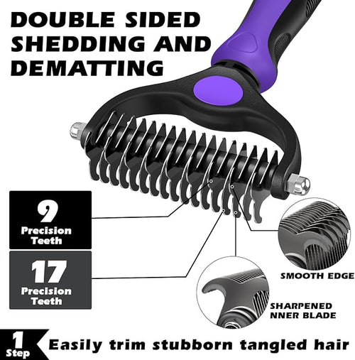 3PCS Self Cleaning Slicker Brush & Pet Grooming Rake & Flea Comb - Image 2