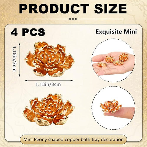 4 Pcs Mini Peony Shape Copper Bath Disk Ornaments Brass Bird Bath Purification - Image 2