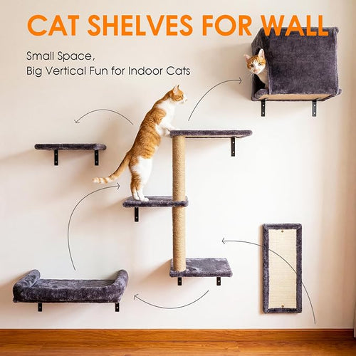 5in1 Cat Wall Shelves Climbing Systems, Large Cat Furniture Shelf Set Wall - Image 2
