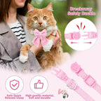 Cat Collar Breakaway with Bells, Soft Pure Cotton Pink Cat Bowtie Collar - Image 3
