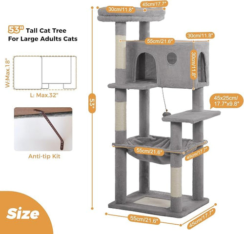 54" Cat Tree with Big Hammock 21x17” XL Cat Tower with Scratching Posts - Image 2