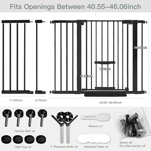 37 Inch Tall Baby Gate with Cat Door, Adjustable 29.55" and -46.06", Auto Close - Image 2