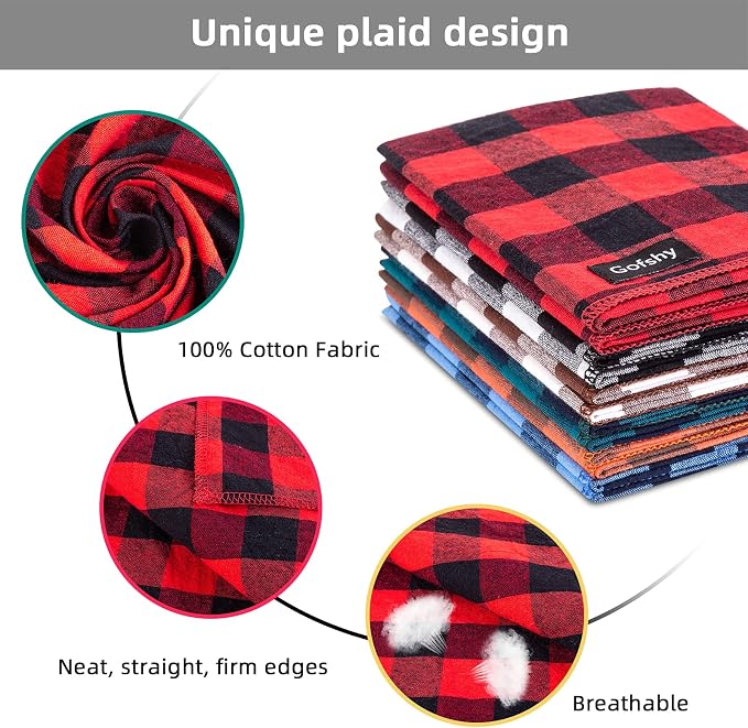 Buffalo Plaid Dog Bandanas Fall Christmas X-Large 6PCS Dog Gifts Red Blue Green - Image 3