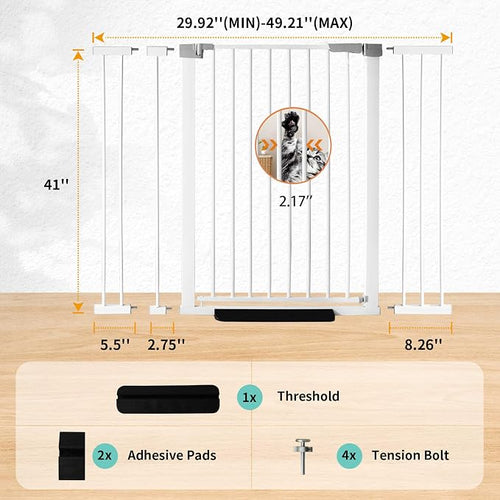 41" Tall Safety Pet Gate, Adjustable 29.92"-49.21" Wide, No Drilling Pressure - Image 2