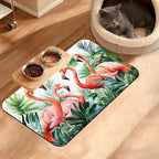 Pink Flamingo Dog Food Mat, Plam Leaves Absorbent Pet Feeding Mat by Unknown