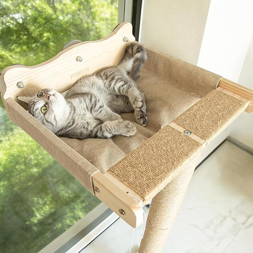 46" Cat Window Perch with 3 Adjustable Sisal Scratching Posts, Drill-Free - Image 2