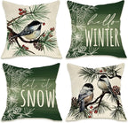Fahrendom Hello Winter Green Decorative Throw Pillow Covers 18 x 18 Set of 4 by Fahrendom