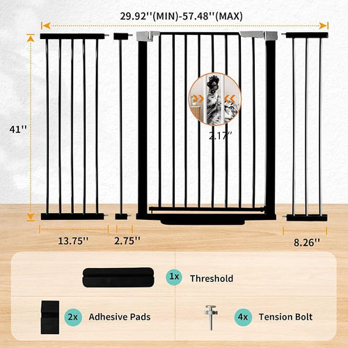 41" Tall Safety Pet Gate, Adjustable 29.92"-57.48" Wide, No Drilling Pressure - Image 2