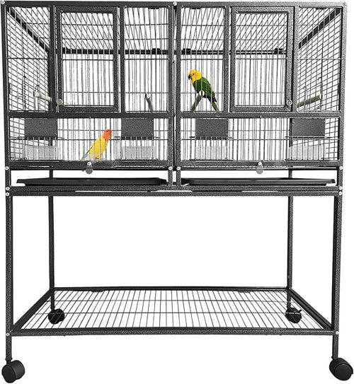 43 Inch Bird Cage with Wooden Perches, Standing Wrought Iron Birdcage with by MegaChoice