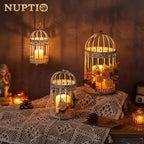 NUPTIO Decorative Candle Lanterns White: 3 Pcs Distressed White Metal Bird Cage - Image 2