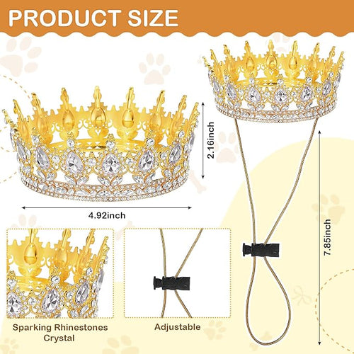 Abbylike Pet Rhinestone King Crown, Queen Crown - Image 2
