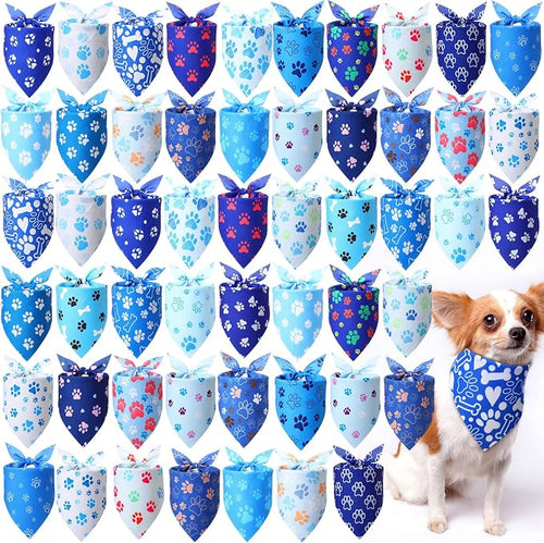 50 Pcs Blue Paw Print Dog Bandanas Bulk Animal Footprint Bandanas by Jeere