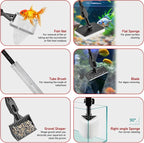 6 in 1 Aquarium Cleaning Tool Kit Fish Tank Algae Scraper, Sponge Pad, Fish Net - Image 5