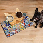 Moroccan Trellis Dog Food & Water Mat, Mexican Talavera Boho Colorful Colorful - Image 3