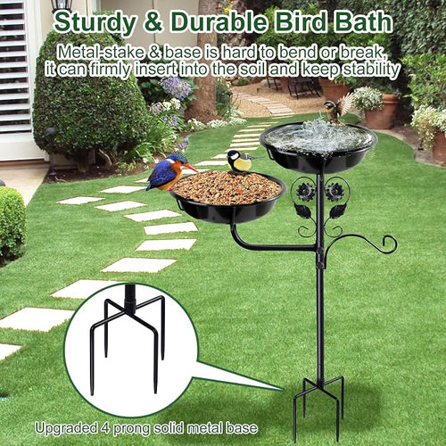 32.7 Inch Metal Bird Bath for Outside, Double Bowls Bird Baths for Outdoors - Image 2