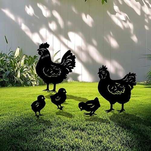5 Pack Chicken Metal Garden Decorative Stakes, Weather Proof Silhouette Statues by Yonisungardenandoutdoor