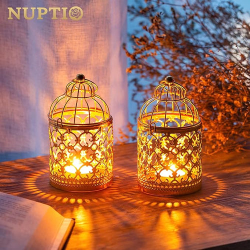 6 Pcs Small Metal Tealight Hanging Birdcage Lantern, Vintage Decorative - Image 2