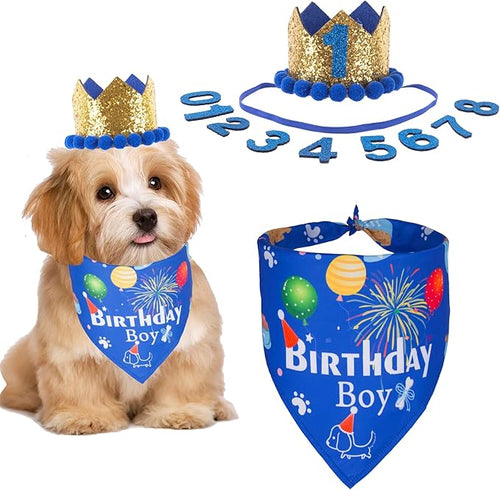 ADOGGYGO Dog Bandana Hat Set for Birthday Party Supply, Boy Girl Puppy Birthday by ADOGGYGO