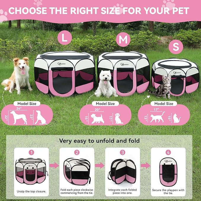 Pink Dog Cat Playpen, Puppy Pet Playpen Indoor - Image 2