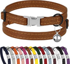 Leather Cat Collar with Buckle and Removable Bell by BUDKAS