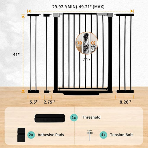 41" Tall Safety Pet Gate, Adjustable 29.92"-49.21" Wide, No Drilling Pressure - Image 2