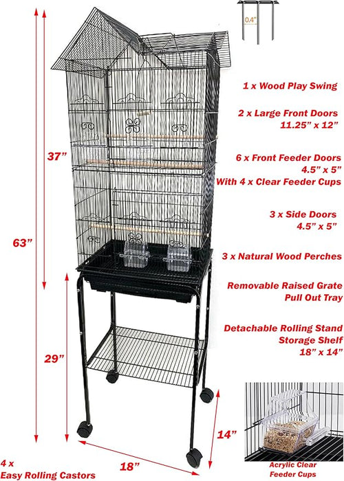 63" Roof Top Bird Flight Parrot Pet House Home Cage - Image 2
