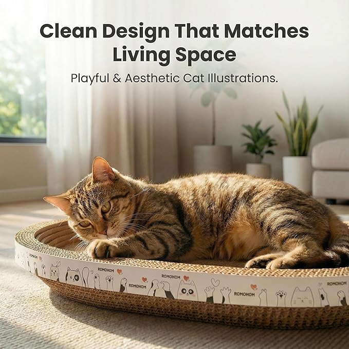 3 Pack Oval Cardboard Cat Scratcher & Lounger Bed, High-Density Cat Scratching - Image 6