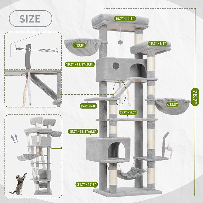 Cat Tree for Large Cats, 78.7" Tall Cat Tower for Indoor Cats Multiple Cats - Image 7