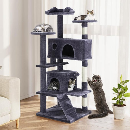 54 Inches Cat Tree Tower Condo Furniture, Climbing Tree Cat House Padded Plush - Image 2