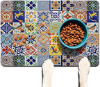 Moroccan Trellis Dog Food & Water Mat, Mexican Talavera Boho Colorful Colorful - Image 2