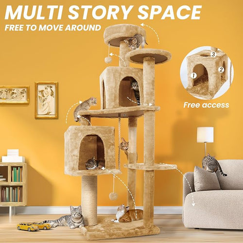 56-Inch Cat Tree for Large Cats, Sisal Scratching Posts & Hanging Toys – Sturdy - Image 2