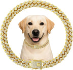 Luxury Cuban Link Dog Collar Gold Crystal Secure Buckle Metal Chain Necklace by Unknown