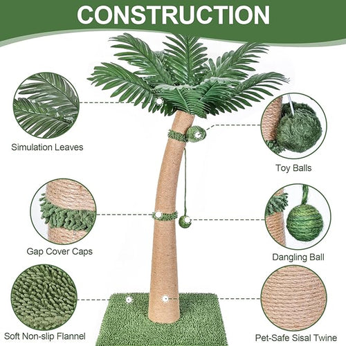 40'' Tall Cat Scratching Post Cat Tree, Curved Design Cat Scratcher Post - Image 2