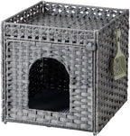 Cat Litter Enclosure with Hidden Litter Mat and Rattan Cat House, Supports Two by SETVSON