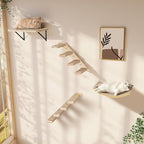 Cat Wall Shelves Set with Sisal Cats Stairs, 4 Piece Wooden Climbing Furniture - Image 2
