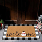 Tinideya 2 Pcs Winter Door Mat Snowman Welcome Non Slip Coir Mats Snow Black - Image 3