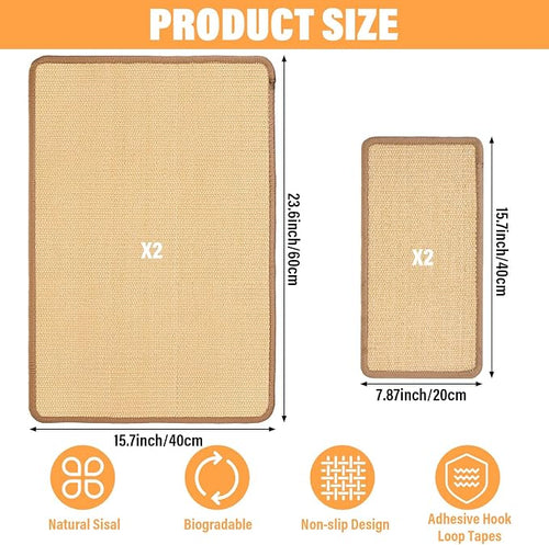 4 Pack Cat Scratcher Mat, Fabric Sisal Cat Scratching Pad - Image 2